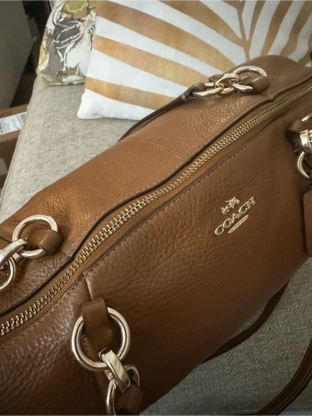 Coach Large Kelsey Satchel in Saddle Brown Pebbled Leather Optional Crossbody